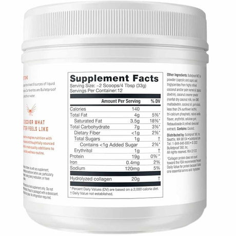 Bulletproof Péptidos de Colágeno - Sabor Vainilla - 405 g - Tabla Nutricional - Haz Tu Pedido