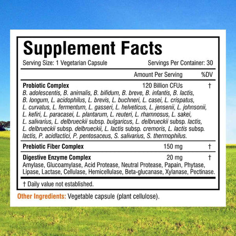Innate Vitality Probióticos 3 en 1 120 Mil Millones CFU - 30 Cápsulas Vegetarianas - Tabla Nutricional - Haz Tu Pedido