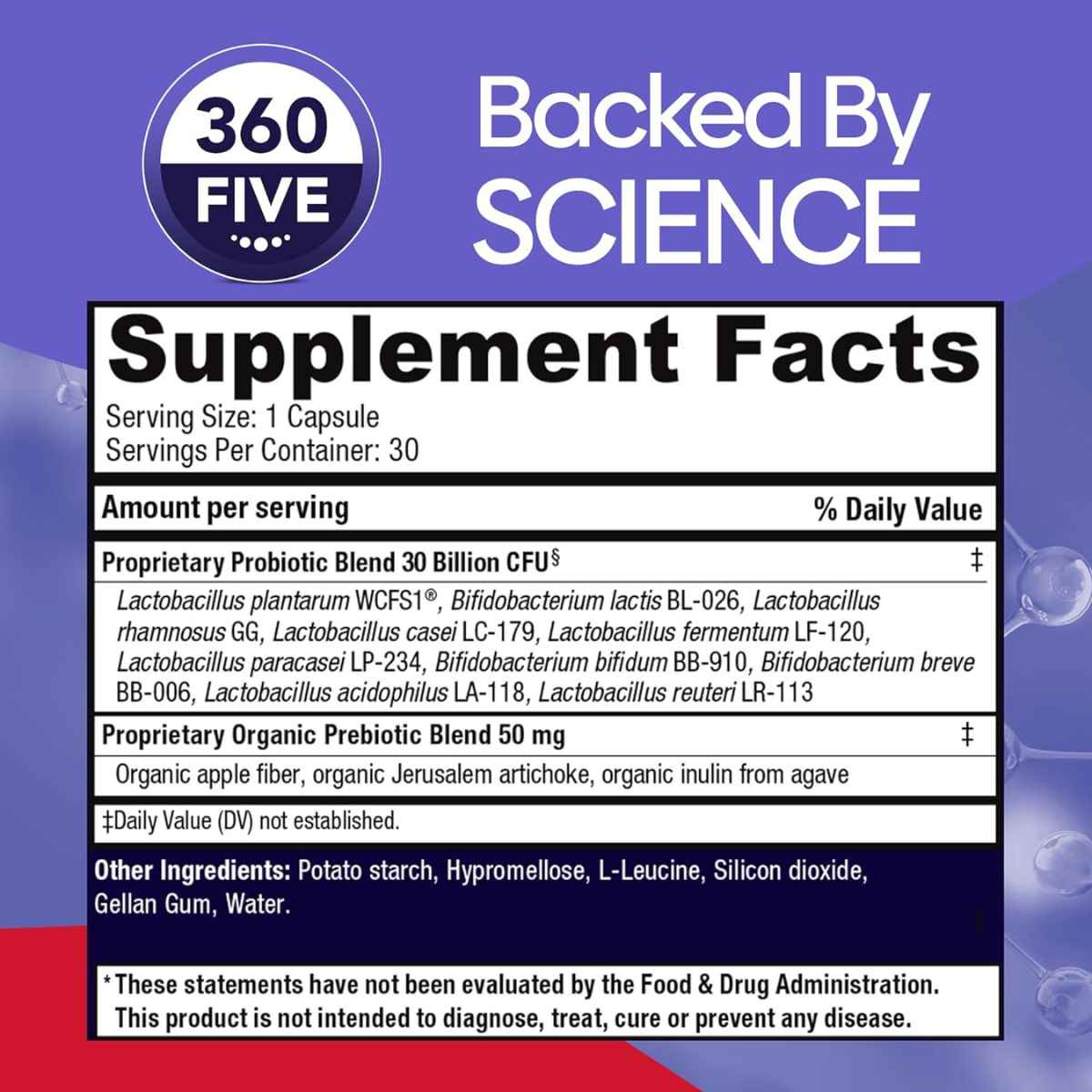 Bio360 Suplemento Probiótico Diario 30 Mil Millones CFU - 30 Cápsulas de Liberación Retardada - Tabla Nutricional - Haz Tu Pedido