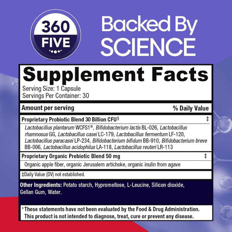 Bio360 Suplemento Probiótico Diario 30 Mil Millones CFU - 30 Cápsulas de Liberación Retardada - Tabla Nutricional - Haz Tu Pedido