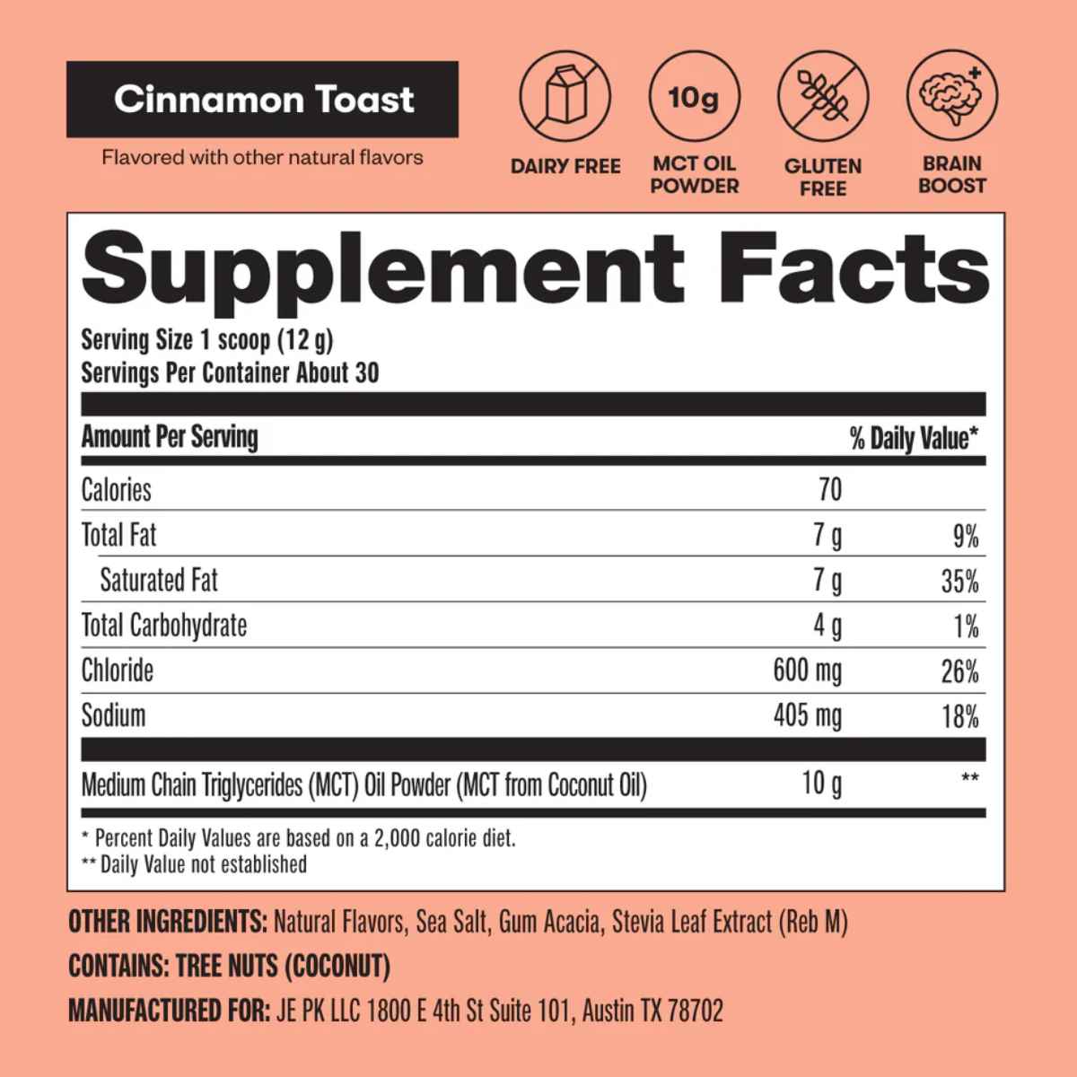 Perfect Keto MCT Oil Powder - 30 Servicios - Tabla Nutricional - Haz Tu Pedido