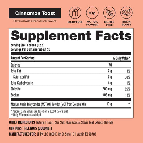 Perfect Keto MCT Oil Powder - 30 Servicios - Tabla Nutricional - Haz Tu Pedido