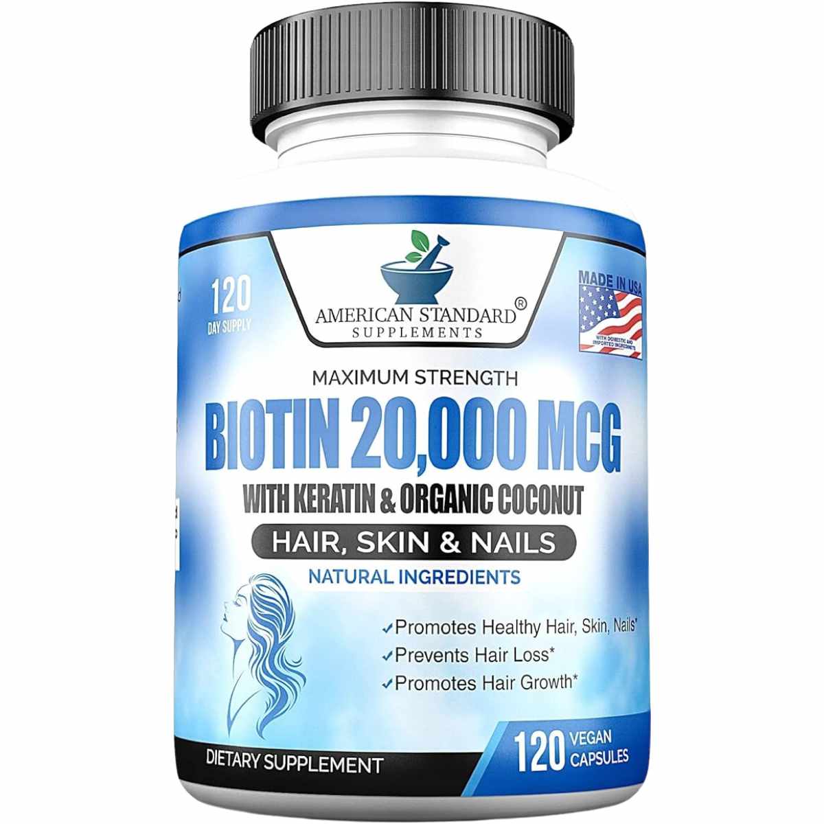 American Standard Supplements Biotina 20000 mcg - 120  Cápsulas Veganas - Haz Tu Pedido
