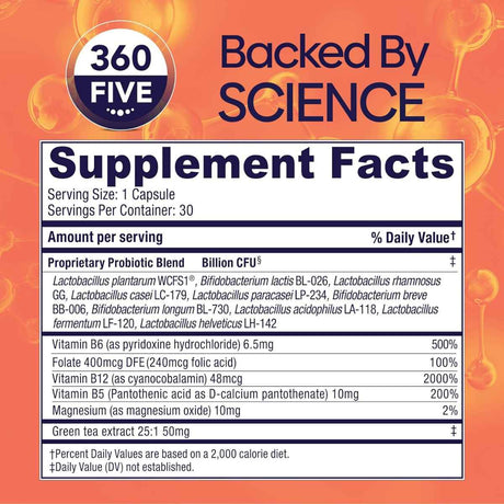 Bio360 Probiótico de Apoyo Cognitivo para la Salud Cerebral 30 Mil Millones - 30 Cápsulas Vegetarianas - Tabla Nutricional - Haz Tu Pedido