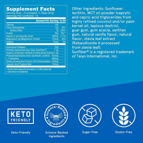 Bulletproof Proteína Colágeno Energizante - Sabor Haba de Vainilla - 518 g - Tabla Nutricional - Haz Tu Pedido