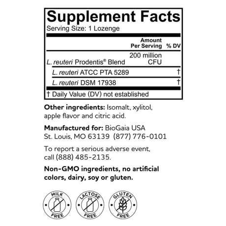 BioGaia Prodentis Niños Probiótico para Encías y Dientes - 30 Pastillas - Tabla Nutricional - Haz Tu Pedido