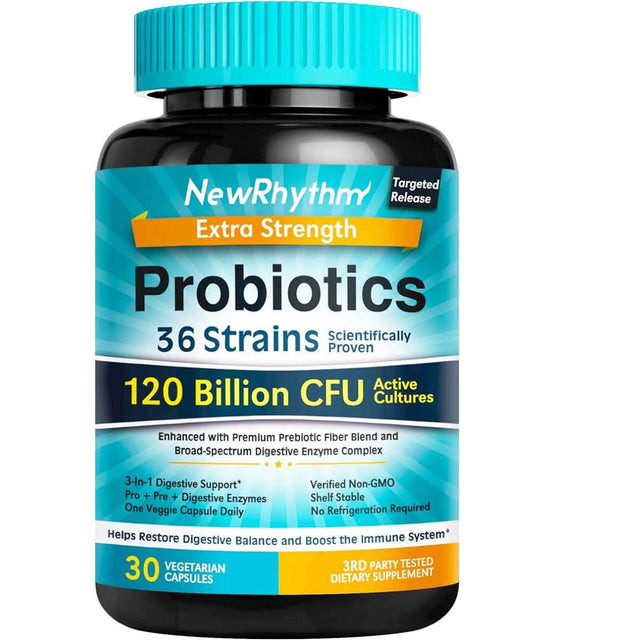 NewRhythm Probióticos  120 Mil Millones CFU - 30 Cápsulas Vegetarianas - Haz Tu Pedido
