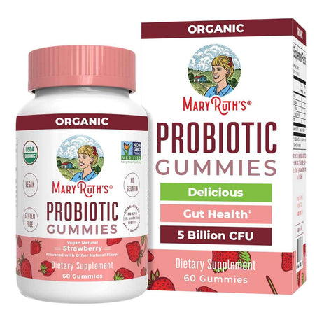 MaryRuth Organics Probiótico Orgánico 5 Mil Millones CFU - Sabor Fresa - 60 Gomitas - Haz Tu Pedido