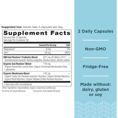 Ancient Nutrition Probióticos SBO Restauración Intestinal - 60 Cápsulas - Tabla Nutricional - Haz Tu Pedido