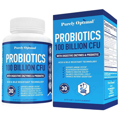 Purely Optimal  Probioticos 100 Mil Millones CFU - 30 Cápsulas Vegetales - Haz Tu Pedido