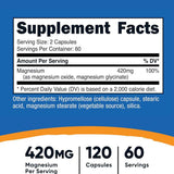 Nutricost Magnesio 420 mg - 120 Cápsulas - Tabla Nutricional - Haz Tu Pedido