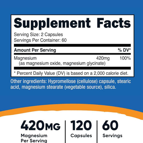 Nutricost Magnesio 420 mg - 120 Cápsulas - Tabla Nutricional - Haz Tu Pedido