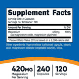 Nutricost Magnesio 420 mg - 240 Cápsulas - Tabla Nutricional - Haz Tu Pedido