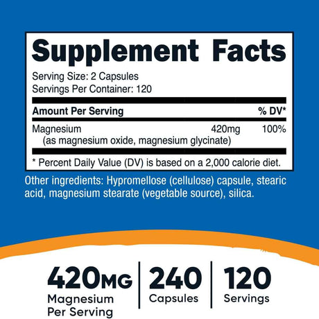 Nutricost Magnesio 420 mg - 240 Cápsulas - Tabla Nutricional - Haz Tu Pedido