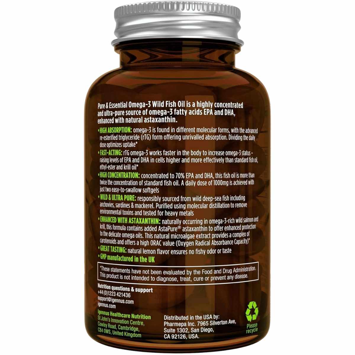 Igennus Healthcare Nutrition Aceite de Pescado Silvestre Omega-3  - 180  Cápsulas Blandas - Tabla Nutricional - Haz Tu Pedido
