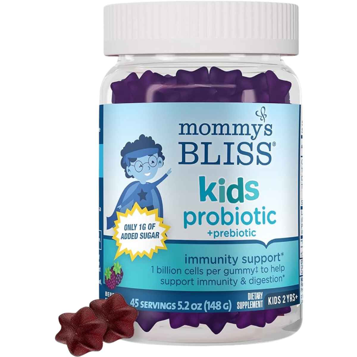 Mommy's Bliss  Probiótico y Prebiótico Para Niños 1 Mil Millones CFU - Sabor Bayas - 45 Gomitas - Haz Tu Pedido