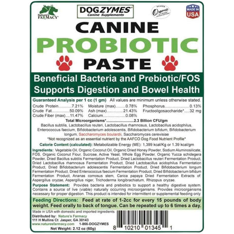 Nature's Farmacy Dogzymes Probiótico para Caninos  - 60 g - Tabla Nutricional - Haz Tu Pedido