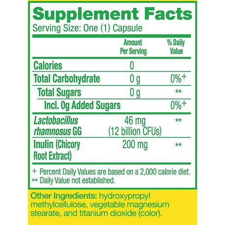 Culturelle Probiótico Digestivo Diario 200 mg - 60 Cápsulas - Tabla Nutricional - Haz Tu Pedido