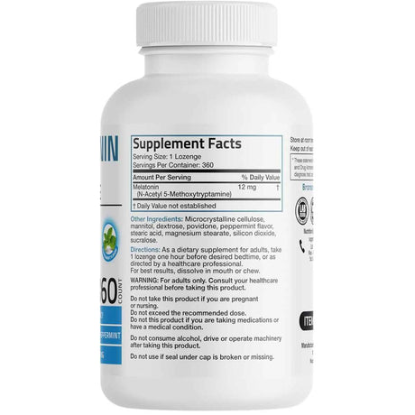 Bronson Melatonina 12 mg - 360  Pastillas Vegatarianas - Tabla Nutricional - Haz Tu Pedido
