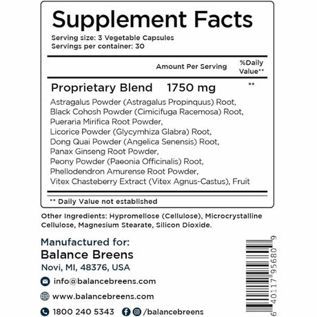 Balance Breens Suplemento Para Alivio Del Vértigo 1750 mg - 90 Cápsulas Vegetales - Tabla Nutricional - Haz Tu Pedido
