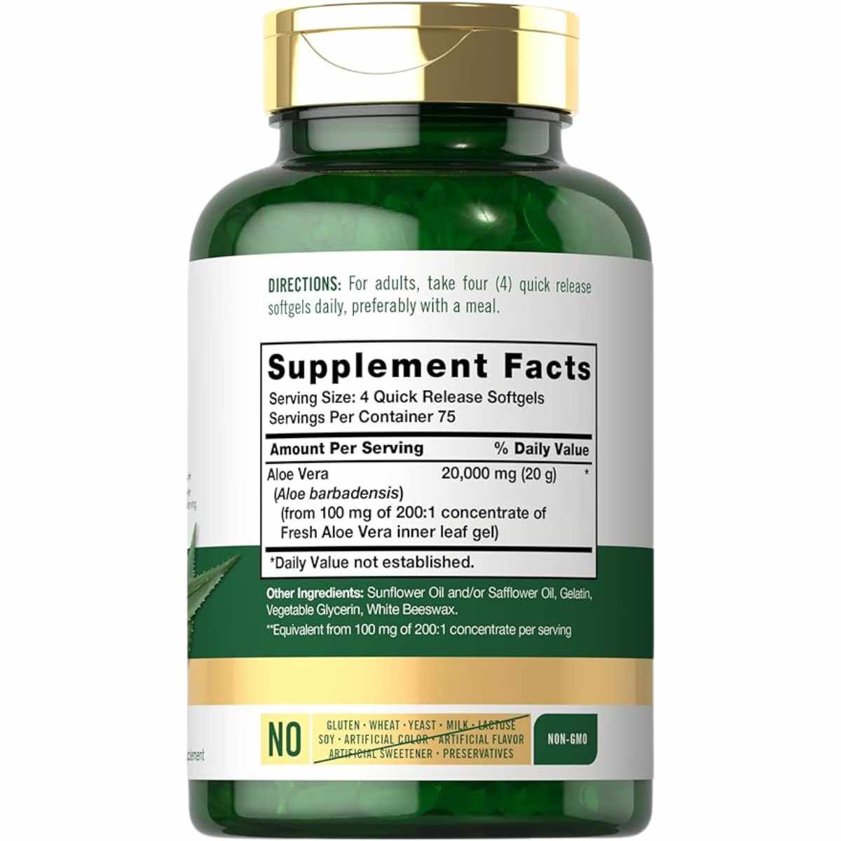 Carlyle Aloe Vera 20000 - 300 Cápsulas Blandas - Tabla Nutricional - Haz Tu Pedido