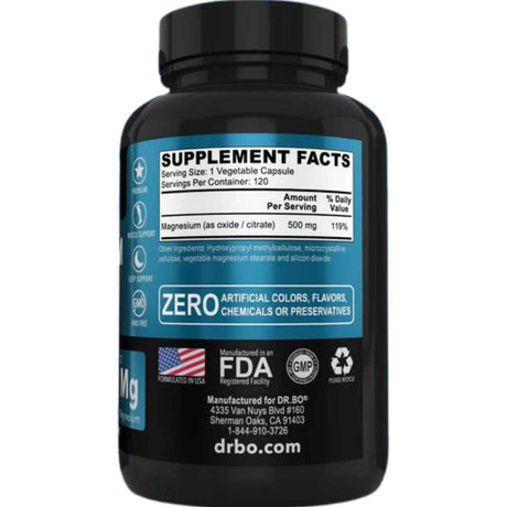 Dr.bo Complejo De Magnesio  500 mg - 120  Cápsulas - Tabla Nutricional - Haz Tu Pedido