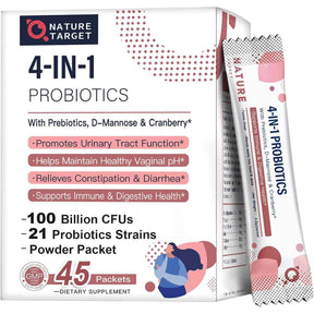 Nature Target Probióticos y Prebióticos para Mujeres 100 Mil Millones CFU - 45 Paquetes - Haz Tu Pedido