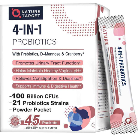 Nature Target Probióticos y Prebióticos para Mujeres 100 Mil Millones CFU - 45 Paquetes - Haz Tu Pedido