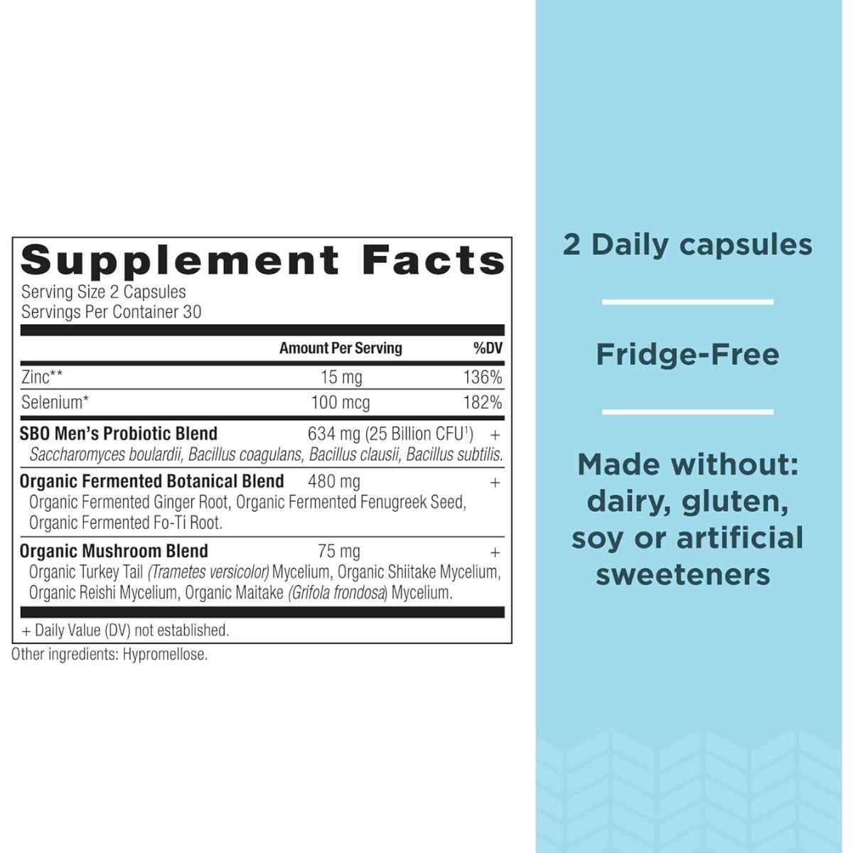 Ancient Nutrition Probióticos SBO para Hombres: Salud Digestiva, Inmunológica y Metabólica - 60 Cápsulas - Tabla Nutricional - Haz Tu Pedido