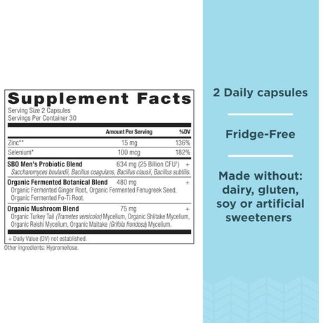Ancient Nutrition Probióticos SBO para Hombres: Salud Digestiva, Inmunológica y Metabólica - 60 Cápsulas - Tabla Nutricional - Haz Tu Pedido
