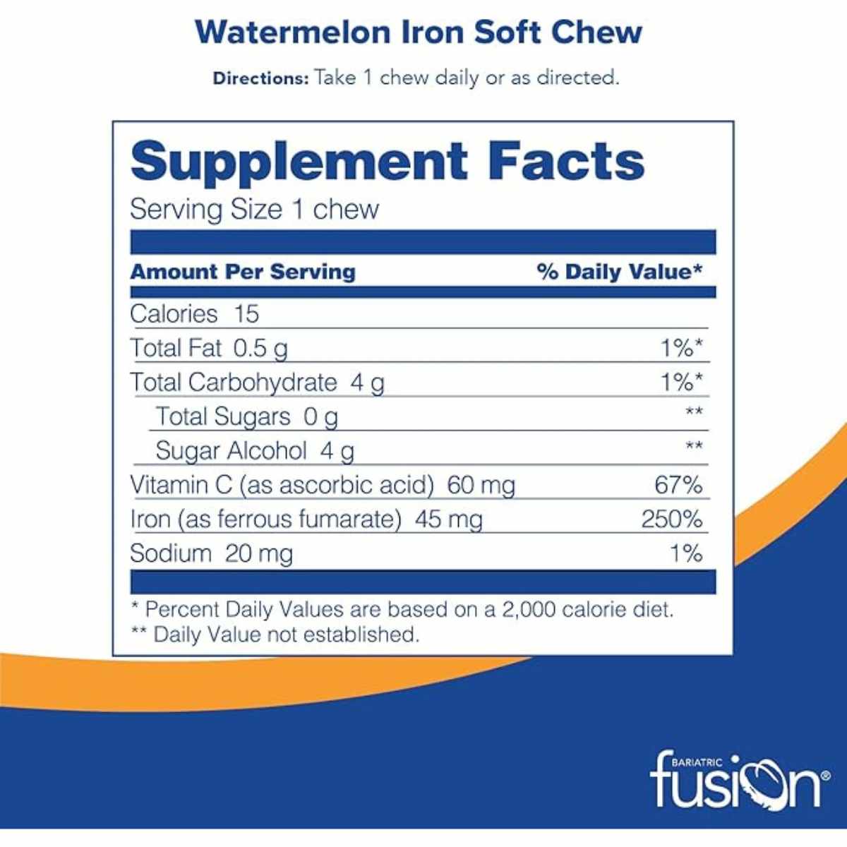 Bariatric Fusion Hierro  45 mg - Sabor Sandía - 60 Masticables Suaves - Tabla Nutricional - Haz Tu Pedido