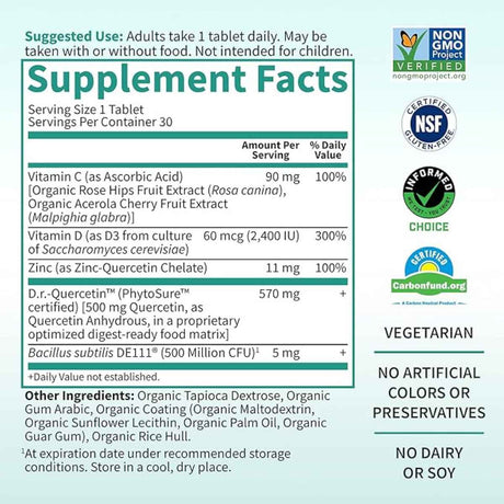 Garden of Life Apoyo Inmunológico 500 mg - 30 Tabletas Vegetarianas - Tabla Nutricional - Haz Tu Pedido