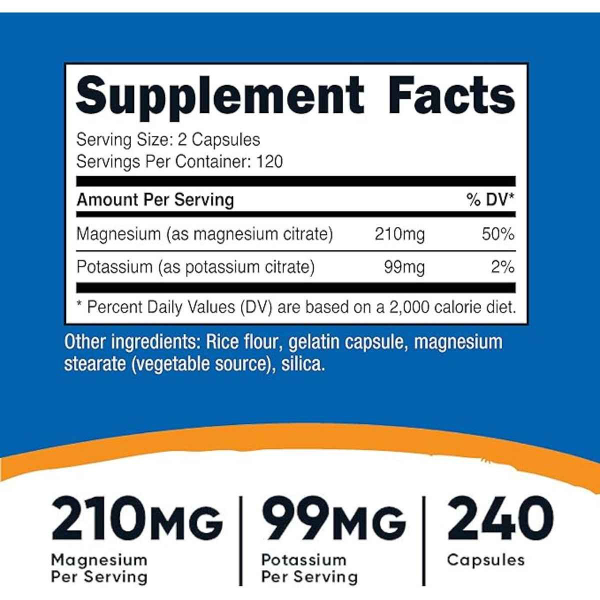 Nutricost Potasio con Citrato de Magnesio 210 mg - 240 Cápsulas - Tabla Nutricional - Haz Tu Pedido