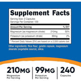 Nutricost Potasio con Citrato de Magnesio 210 mg - 240 Cápsulas - Tabla Nutricional - Haz Tu Pedido