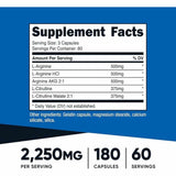 Nutricost Potenciador de Óxido Nítrico 2250 mg - 180  Cápsulas - Tabla Nutricional - Haz Tu Pedido