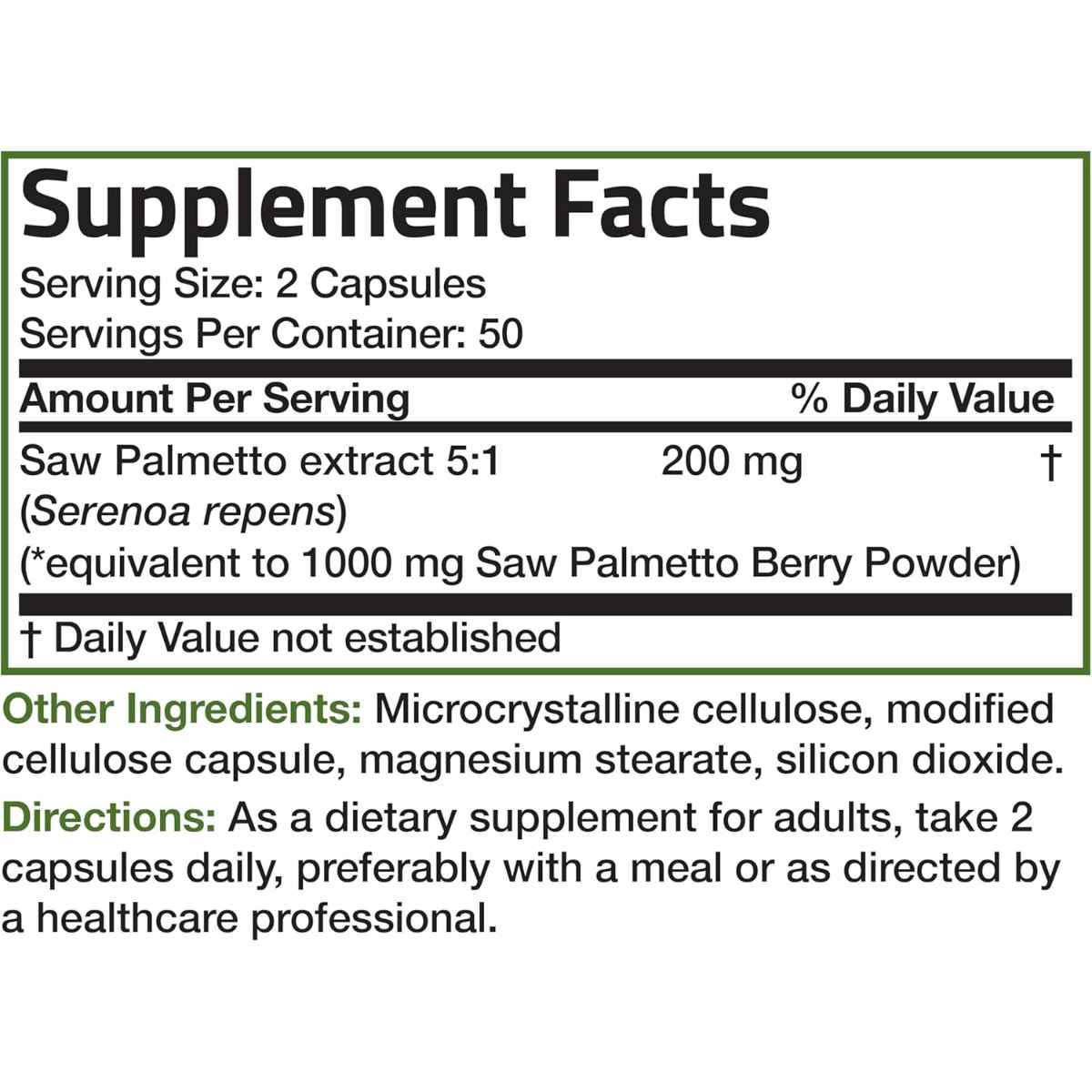 Bronson Saw Palmetto 1000 mg - Tabla Nutricional - Haz Tu Pedido