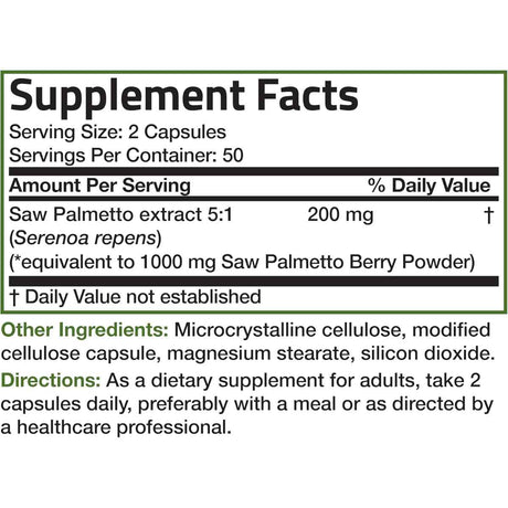 Bronson Saw Palmetto 1000 mg - Tabla Nutricional - Haz Tu Pedido