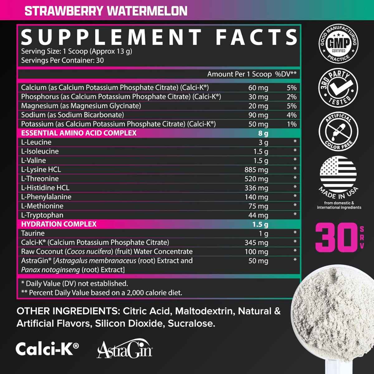 Nutrex Research Hidratación y Recuperación EAA - Sabor Fresa y sandía - 13,76 g - Tabla Nutricional - Haz Tu Pedido