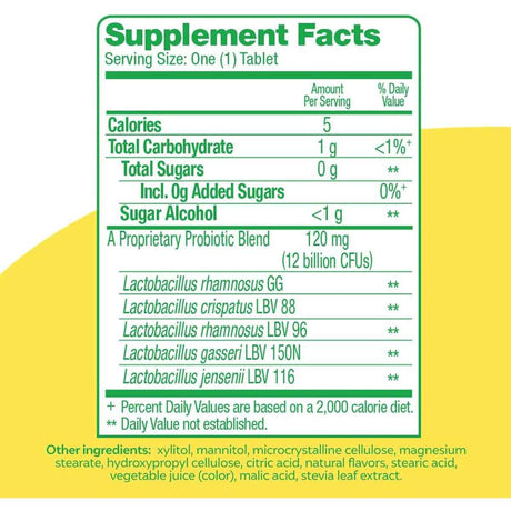 Culturelle Probiótico para el Bienestar de la Mujer - Sabor Fruta Mezclada - 30 Tabletas Masticable - Tabla Nutricional - Haz Tu Pedido