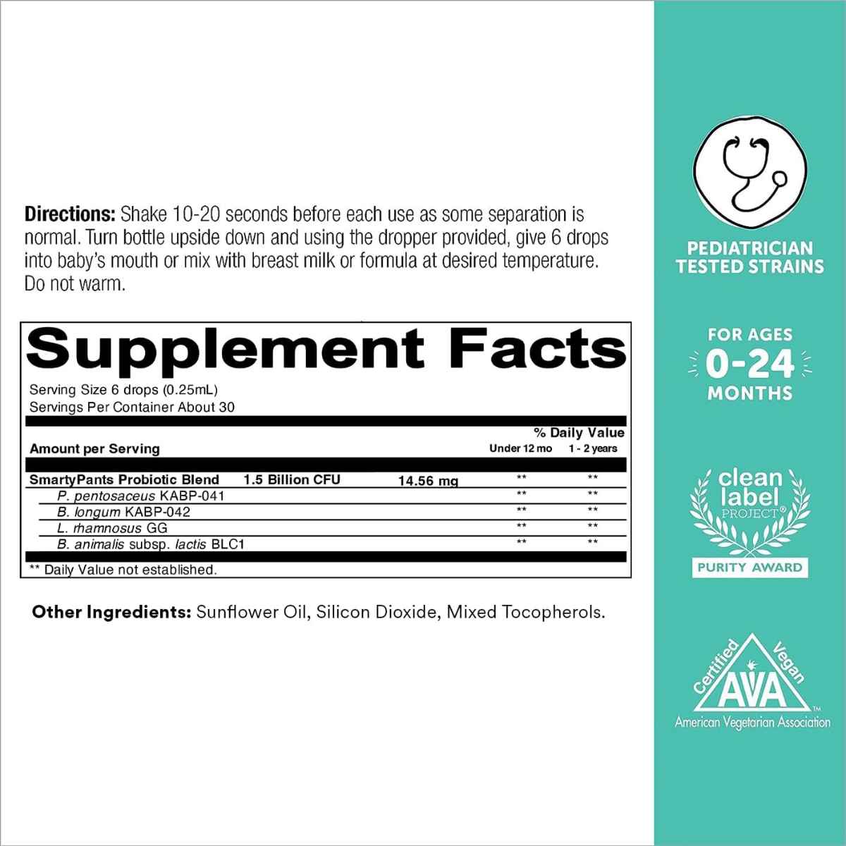 SmartyPants Fórmula Probiótica Para Bebés - 8 ml - Tabla Nutricional - Haz Tu Pedido