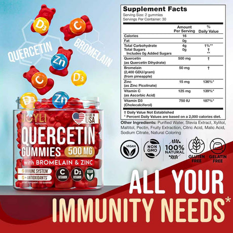 JOYLI Nutrition Quercetina 500 mg - 60 Gomitas - Tabla Nutricional - Haz Tu Pedido