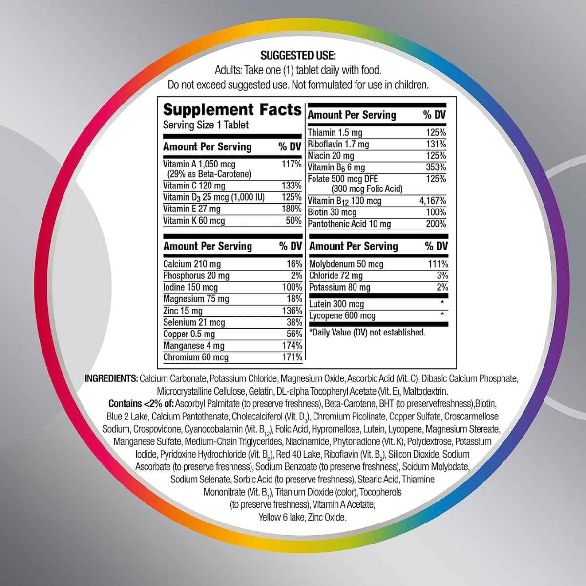 Centrum  Multivitamínico Para Hombres 50+ - 200  Tabletas - Tabla Nutricional - Haz Tu Pedido