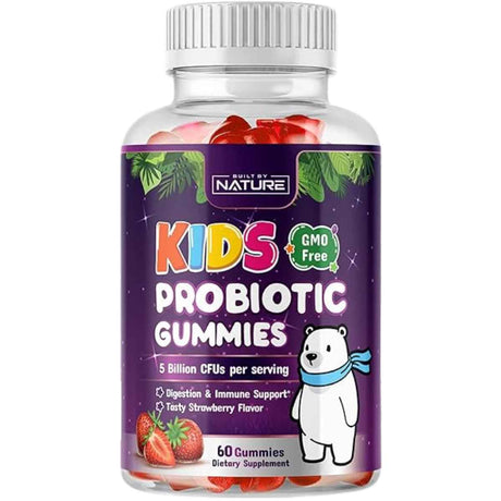 Built by Nature Probiótico Para Niños 5 Mil Millones CFU - Sabor Fresa - 60 Gomitas - Haz Tu Pedido