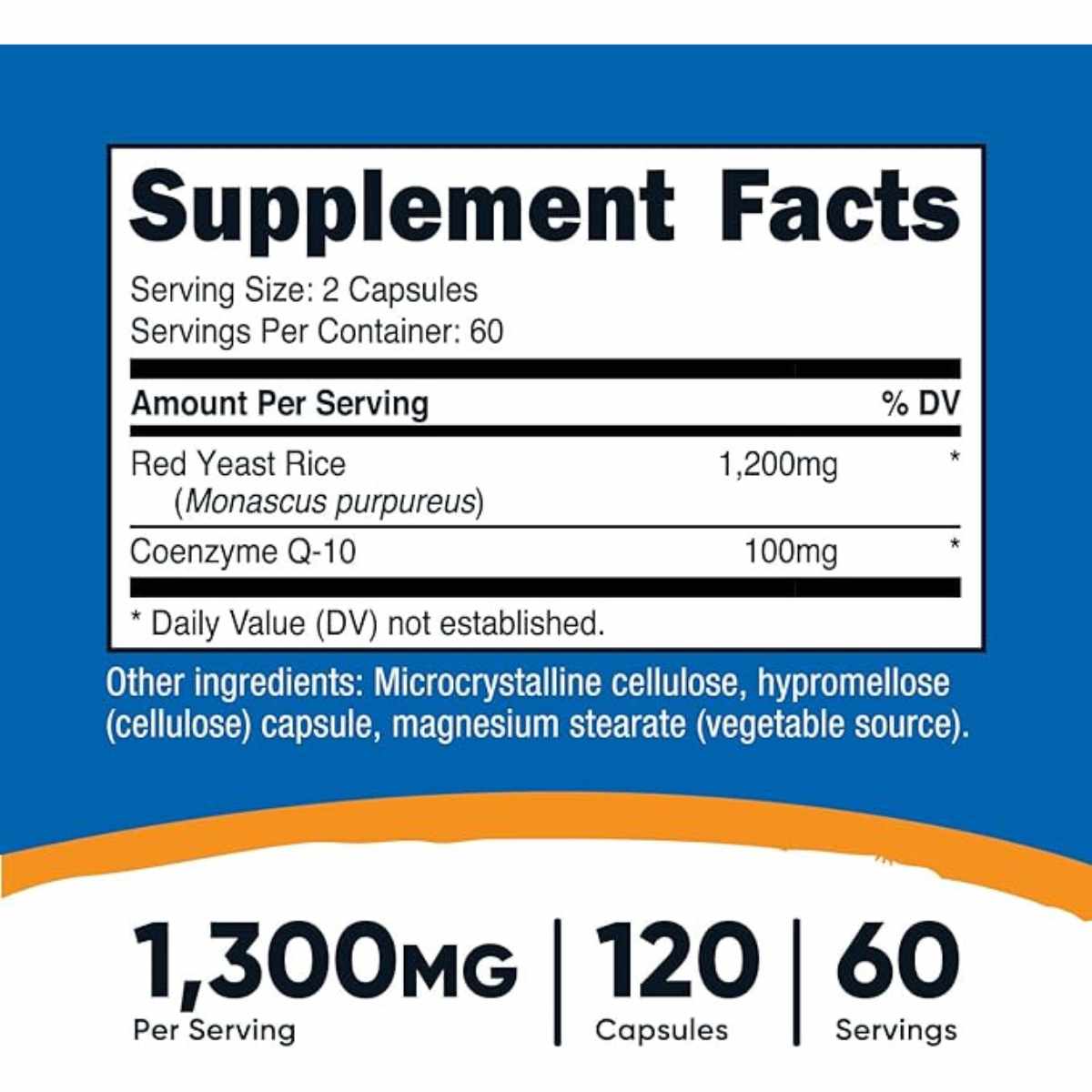 Nutricost Arroz de Levadura Roja con CoQ10 1300 mg - 120 Cápsulas - Tabla Nutricional - Haz Tu Pedido