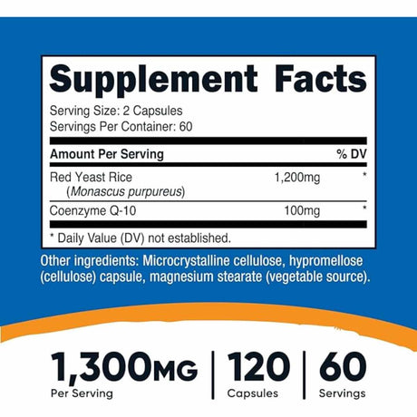Nutricost Arroz de Levadura Roja con CoQ10 1300 mg - 120 Cápsulas - Tabla Nutricional - Haz Tu Pedido