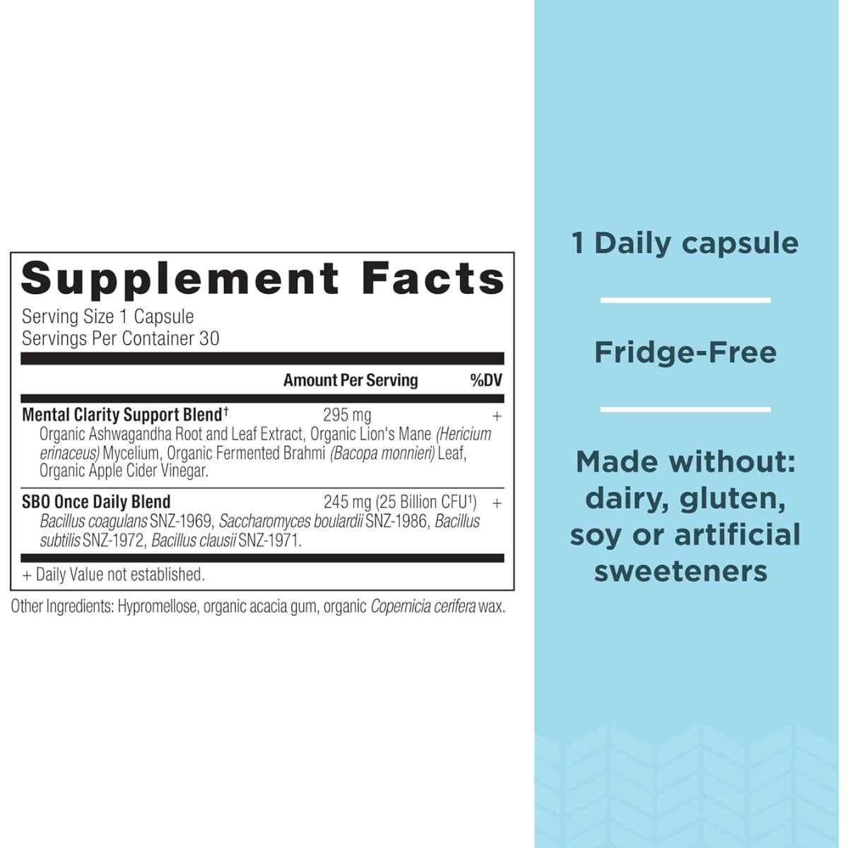 Ancient Nutrition Probióticos SBO Claridad Mental Diaria - 30 Cápsulas - Tabla Nutricional - Haz Tu Pedido