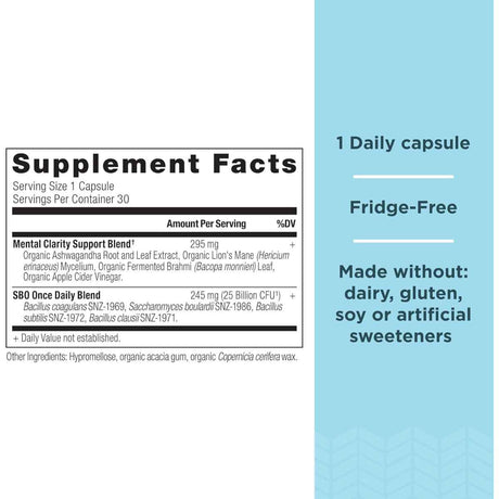 Ancient Nutrition Probióticos SBO Claridad Mental Diaria - 30 Cápsulas - Tabla Nutricional - Haz Tu Pedido