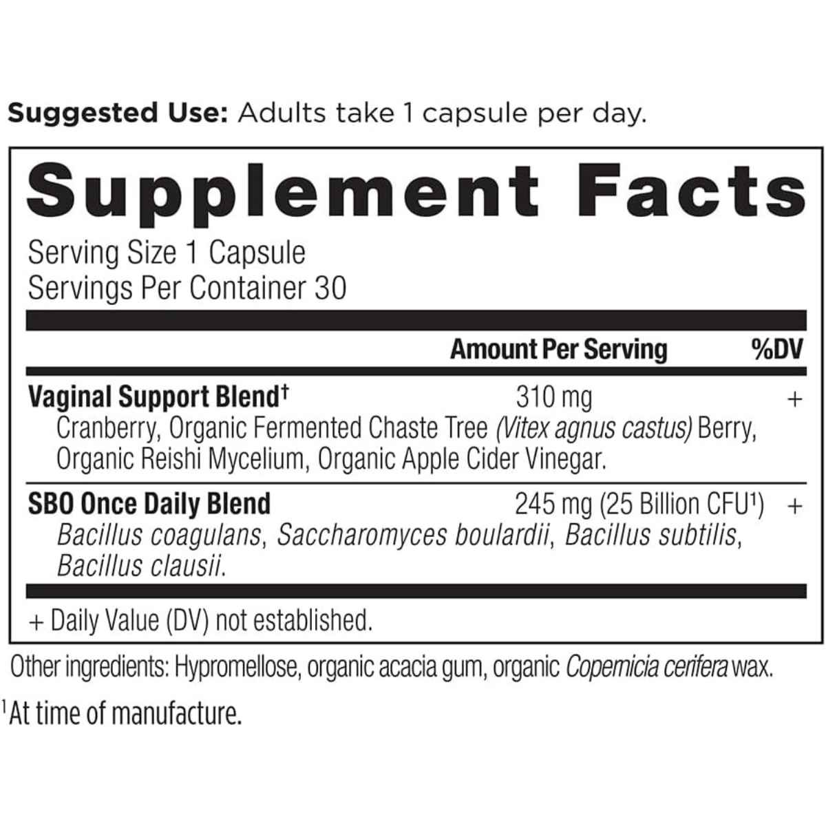 Ancient Nutrition Probióticos Vaginales Diarios para Mujeres - 30 Cápsulas - Tabla Nutricional - Haz Tu Pedido