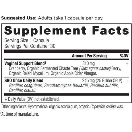 Ancient Nutrition Probióticos Vaginales Diarios para Mujeres - 30 Cápsulas - Tabla Nutricional - Haz Tu Pedido