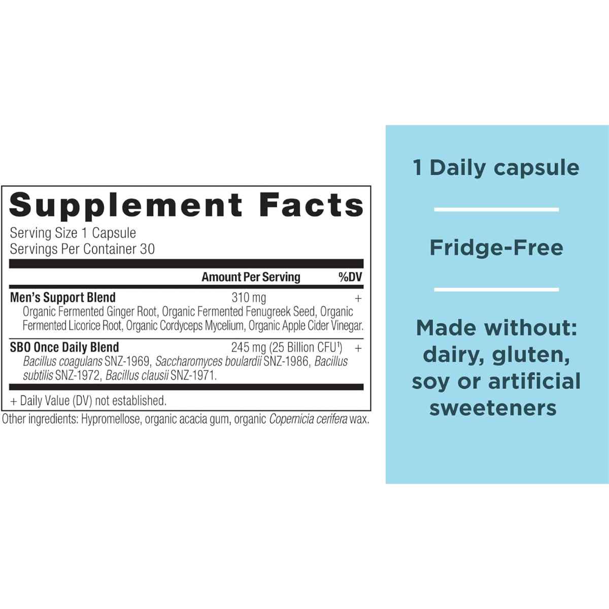 Ancient Nutrition Probióticos SBO Diarios para Hombres - 30 Cápsulas - Tabla Nutricional - Haz Tu Pedido